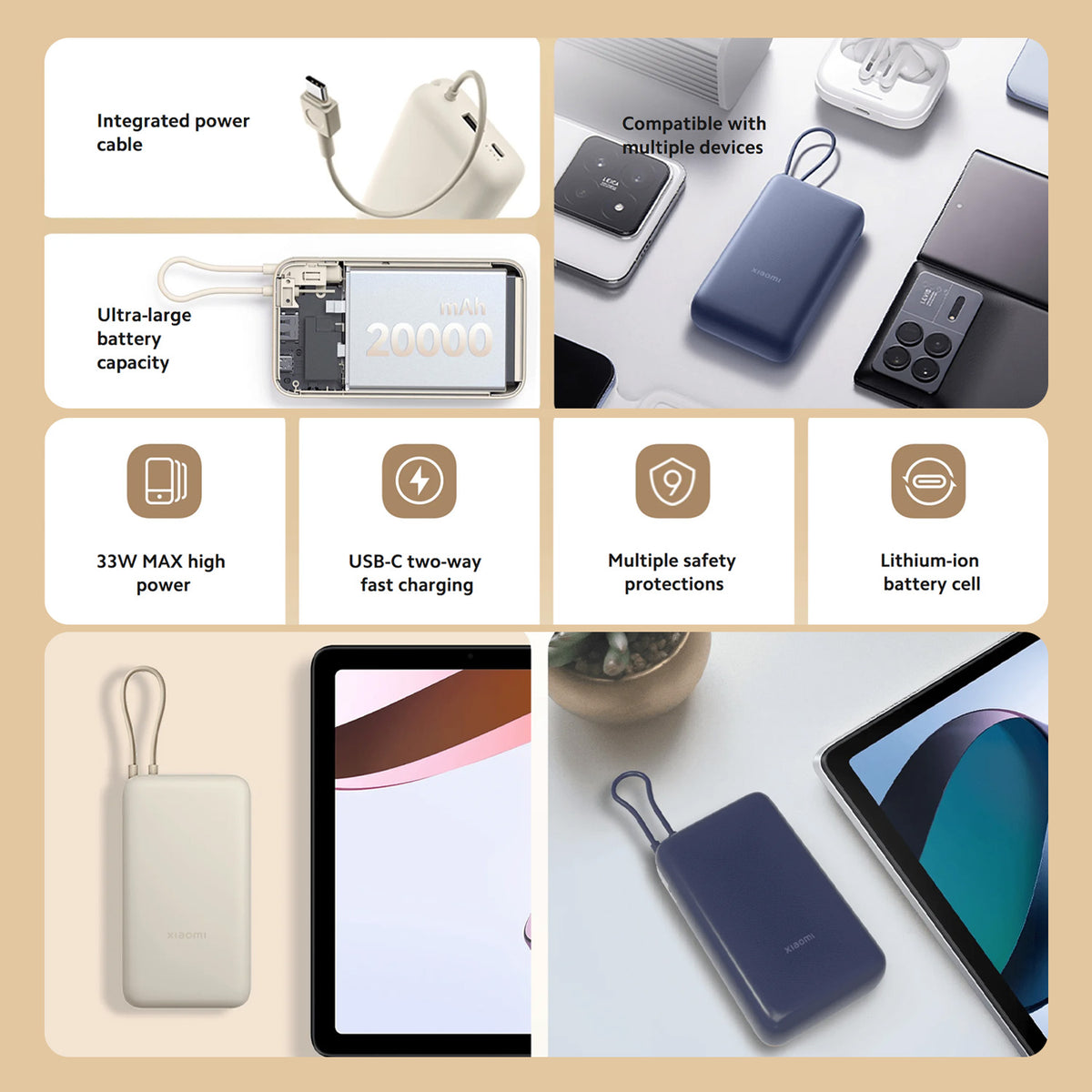 Xiaomi 33W Power Bank 20000mAh (integroitu kaapeli) GL